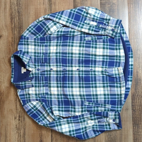 L.L. Bean Tops - L.L. Bean Fleece-Lined Flannel Shirt, Snap-Front Plaid Size Small in Blue/Green